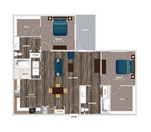 2 beds, 2 baths, 1,291 sqft, $1,540