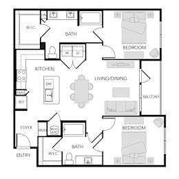 2 beds, 2 baths, 1,102 sqft, $1,731