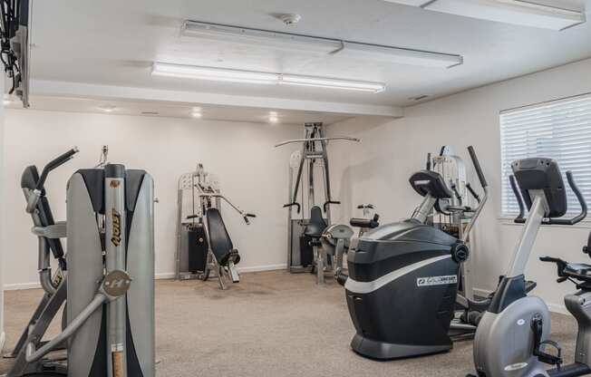 a gym with cardio machines and other exercise equipment