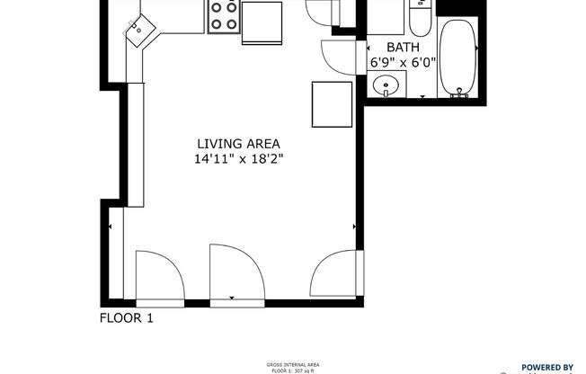 Studio, 1 bath, 307 sqft, $1,020, Unit 3A