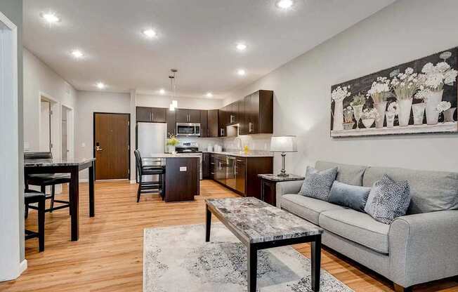 a living room and kitchen. Circle Pines, MN Lexington Lofts