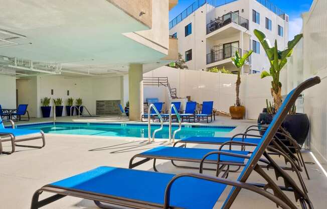 Pool side deck at Midvale Apartments, Los Angeles