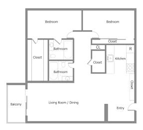 2 beds, 2 baths, 1,300 sqft, $1,775