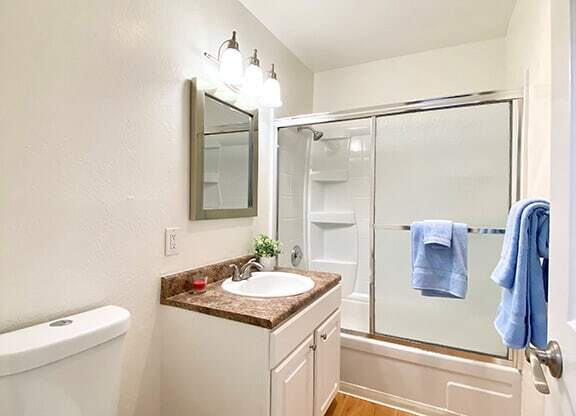 Renovated Bathrooms With Quartz Counters at The Glens, San Jose