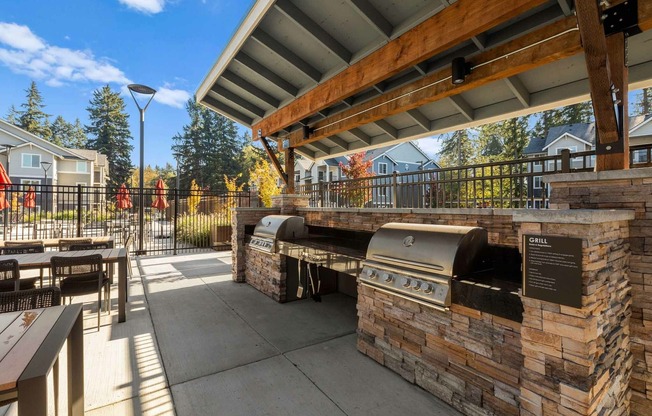 The ultimate recipe for outdoor living. Grill by the pool at the Modera Lacey grilling station.