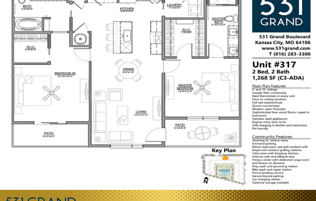 2 beds, 2 baths, 1,268 sqft, $2,894, Unit 317