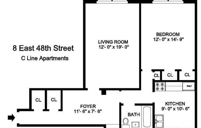 1 bed, 1 bath, $3,400, Unit 5C