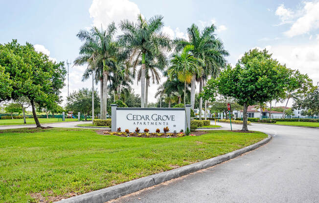 Monument sign at Cedar Grove Apartments in Miami Gardens FL