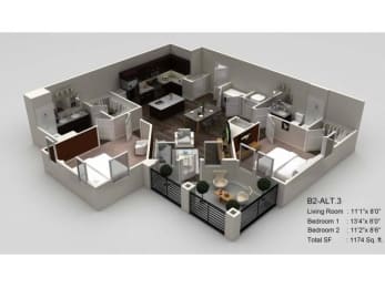 2 beds, 2 baths, 1,174 sqft, $1,790