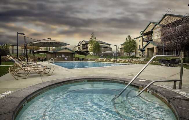 A small pool with a metal ladder.