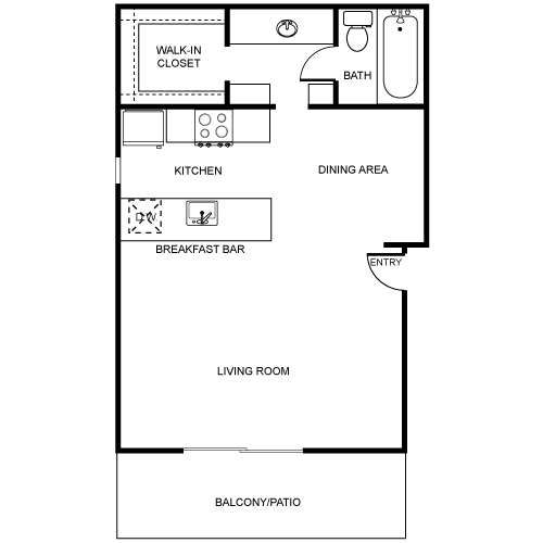 Studio, 1 bath, 480 sqft, $1,750, Unit 45