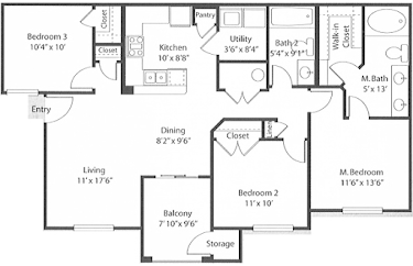 3 beds, 2 baths, 1,121 sqft, $1,600
