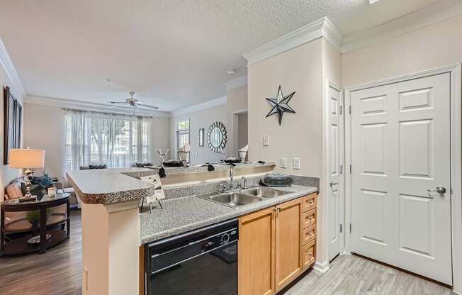 A kitchen with a star decoration on the wall.