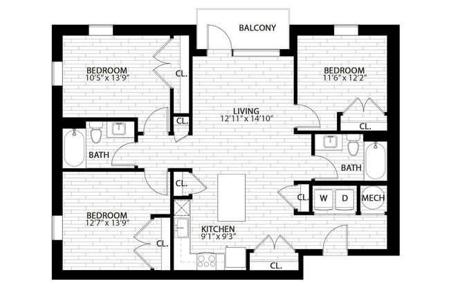 3 beds, 2 baths, 1,319 sqft, $1,298, Unit 413