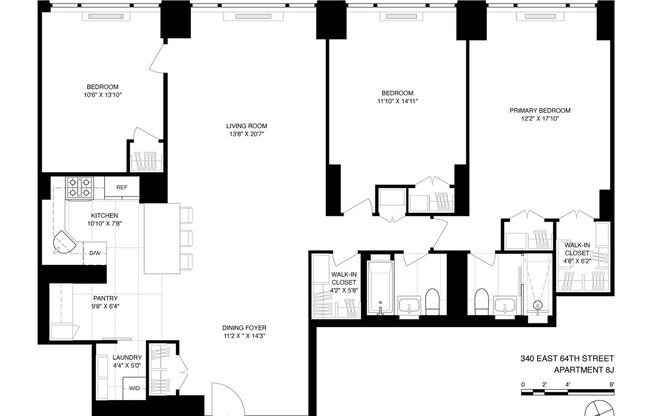 3 beds, 2 baths, 1,487 sqft, $11,500, Unit 8J