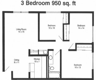 3 beds, 1 bath, 950 sqft, $1,657