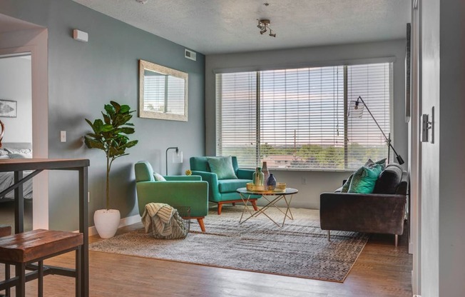 Living Room With Expansive Window at Element 31 Apartments, Salt Lake City, UT