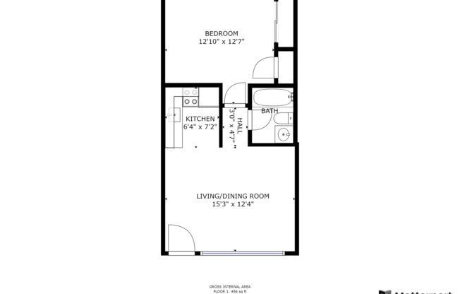 1 bed, 1 bath, 456 sqft, $1,165, Unit 212