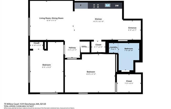 2 beds, 1 bath, 767 sqft, $4,145, Unit 209