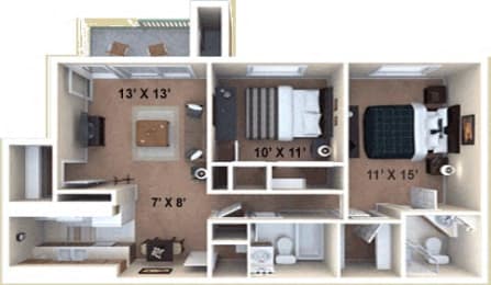 2bedroom, 2 Bathroom Floor Plan  at Canyon Terrace Apartments, Folsom, CA, 95630