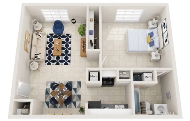1 bed, 1 bath, 600 sqft, $878, Unit B-47