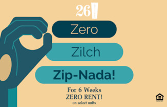 A graphic advertising a 6 week zero rent offer on select units.