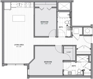 2 beds, 2 baths, 968 sqft, $3,595