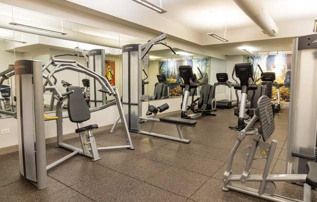 a gym with various machines and weights in a treatment room