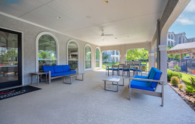 Outdoor covered seating area facing the leasing office