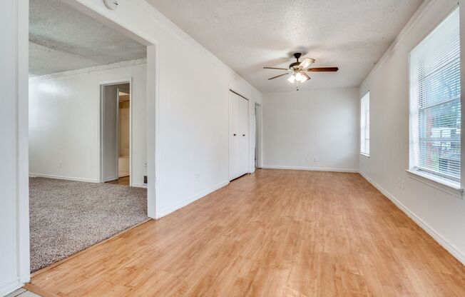 Three bedroom, 1.5 bathrooms, and a two car garage.