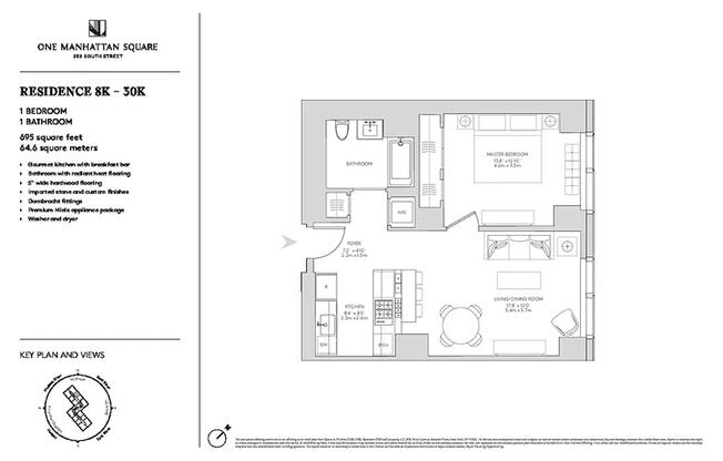 1 bed, 1 bath, 695 sqft, $4,800, Unit 27K