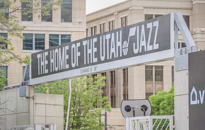 a sign for the home of the city of jazz in front of a building