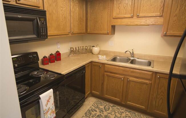 Apartment Kitchen with All New Black Appliances