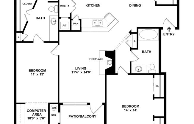 2 beds, 2 baths, 1,112 sqft, $1,465
