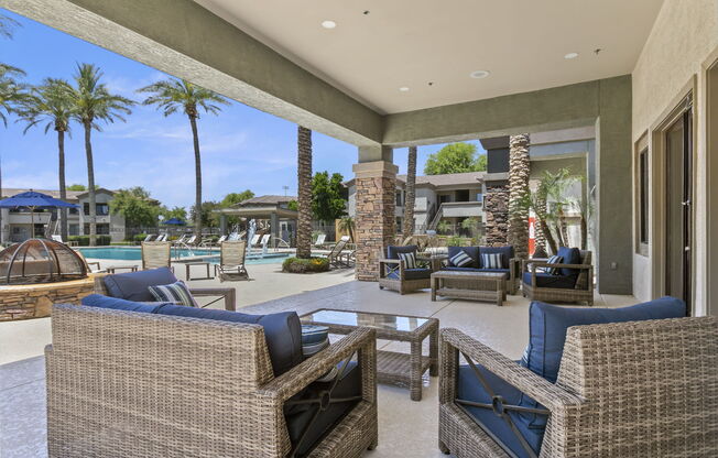 Sit a spell on the new patio furniture or enjoy a fire in the fall nights at Adiamo Palm Valley, Goodyear, AZ