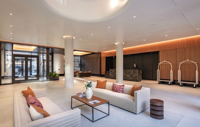 Welcome to Mabel, where modern design meets comfort. Our inviting lobby features stylish furnishings and warm lighting, creating the perfect environment for relaxation and connection. Explore what Mabel has to offer today! Schedule a visit now.