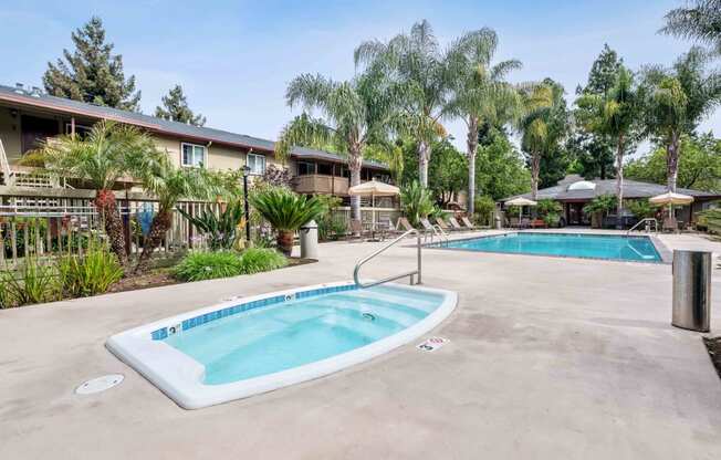 Fremont CA Apartments for Rent - Lincoln Glen - Gated Pool and Spa Surrounded By Lounge Seating