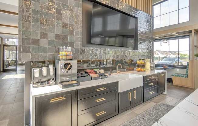 Slate at Fishers District Modern Villas and Townhomes in Fishers, Indiana Clubhouse Kitchen