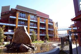 Bakery exterior courtyard ground level view