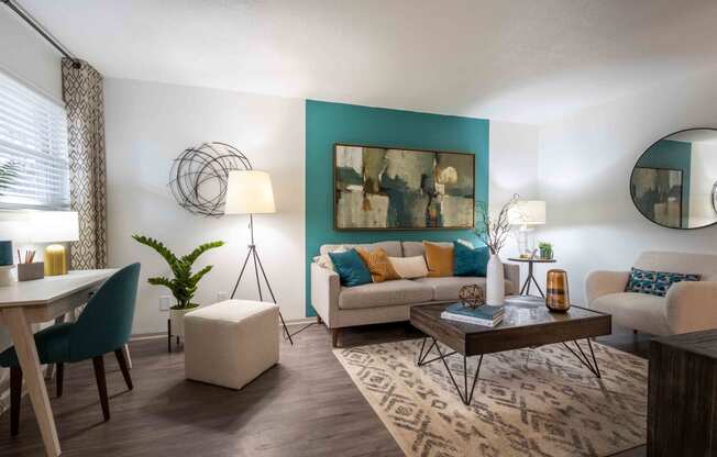 The Jaunt Apartments in Charleston South Carolina photo of  a living room with a couch and a table