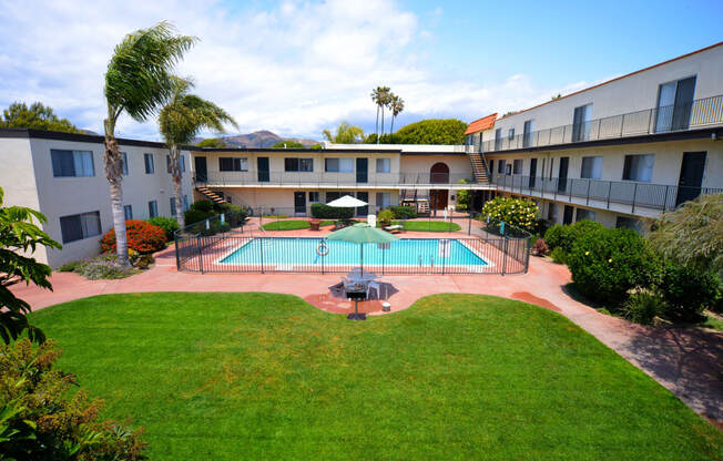 Ocean View Townhomes courtyard view from upper walkway