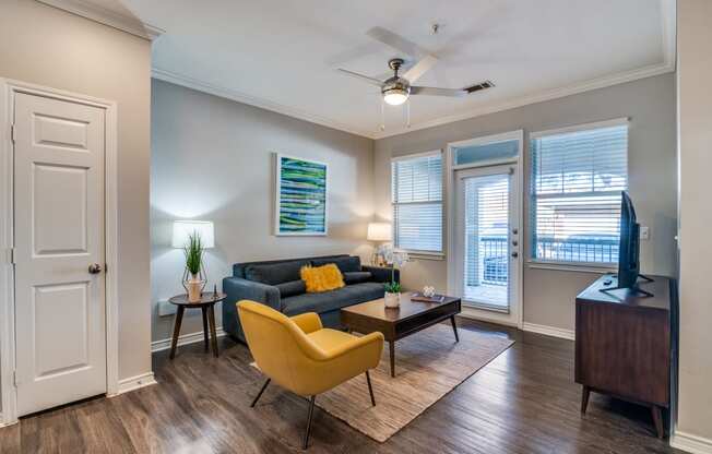 a living room with a couch and a coffee table