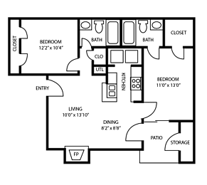 2 beds, 2 baths, 955 sqft, $1,400