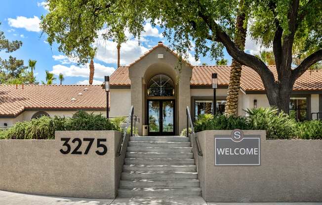 The front steps of a building with a