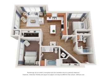 2 beds, 2 baths, 1,079 sqft, $1,819