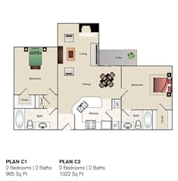 2 beds, 2 baths, 1,022 sqft, $1,350