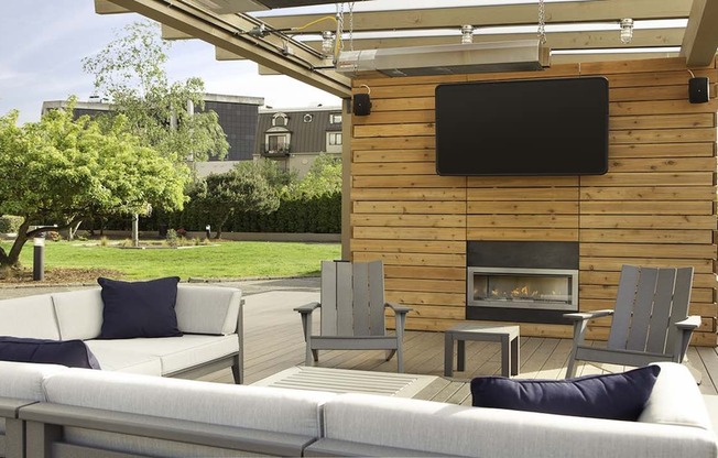 Relax or entertain outdoors near our cozy fireplace and flat screen TV