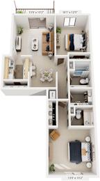 2 beds, 1.5 baths, 919 sqft, $1,384