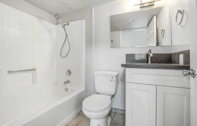 a bathroom with a toilet and a tub and a sink