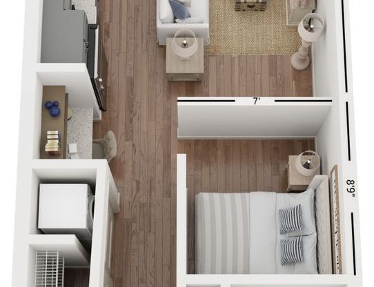 Studio, 1 bath, 513 sqft, $1,500, Unit 504